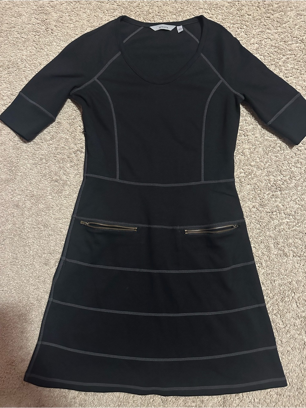 Black Ponte Fit-and-Flare Dress with Zipper Detail